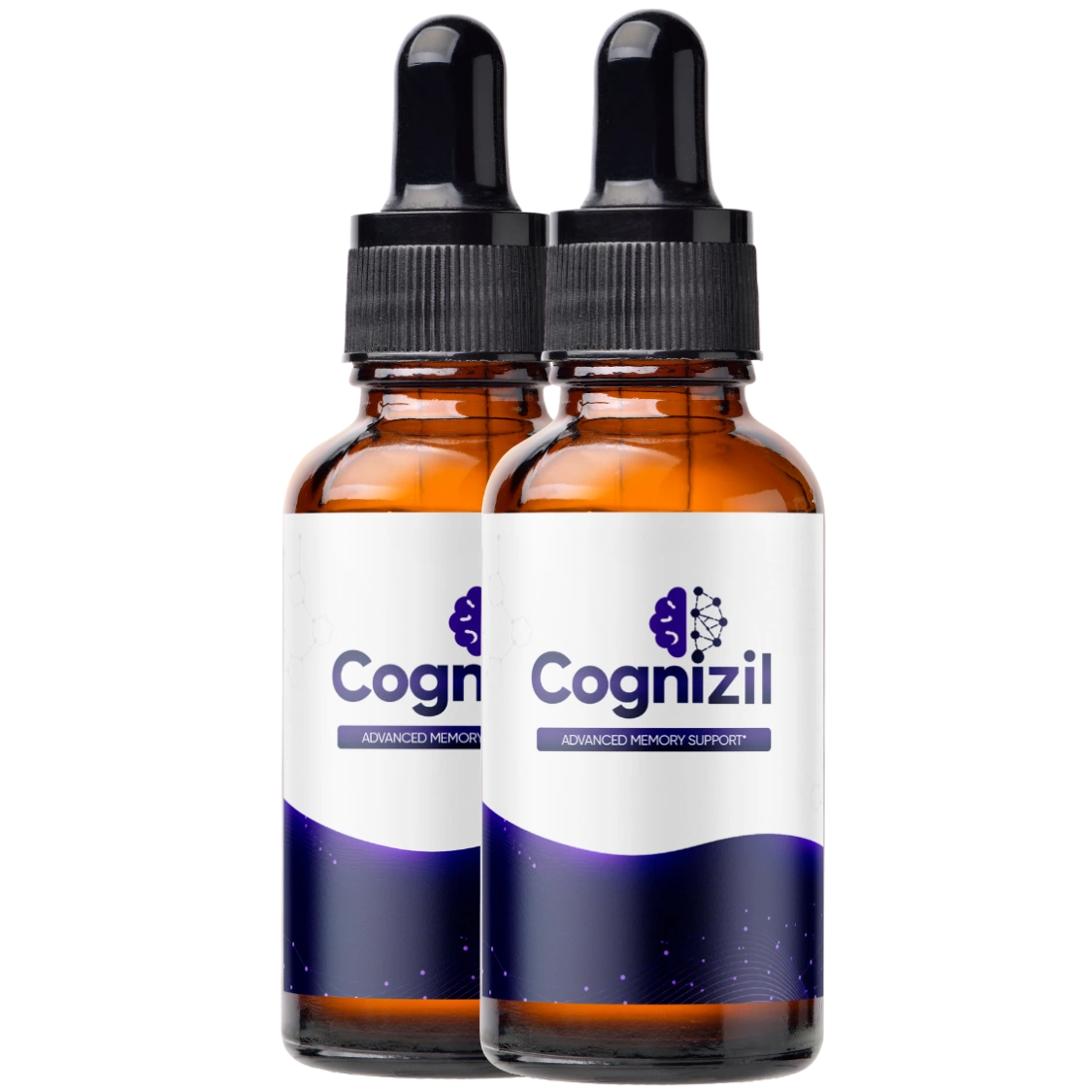 Two bottles of Cognizil liquid drops; packs of two, three and six bottles are available