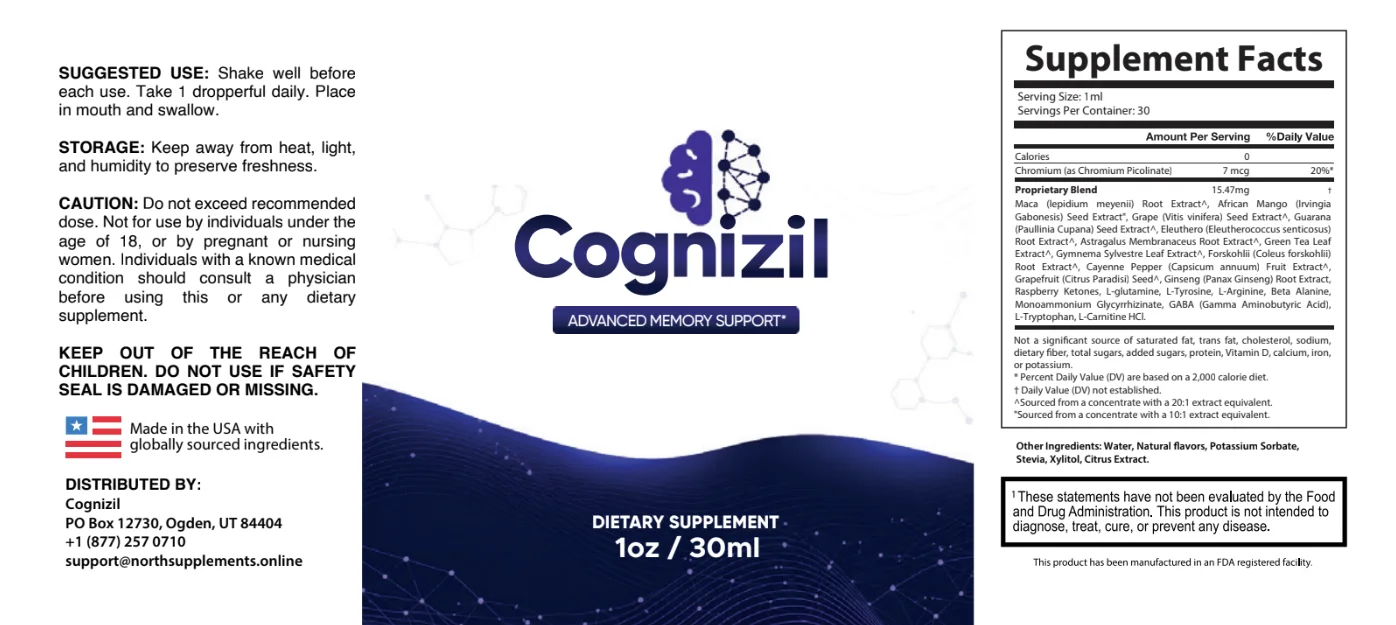Cognizil Supplement Facts label showing chromium and the 15.47 mg proprietary blend
